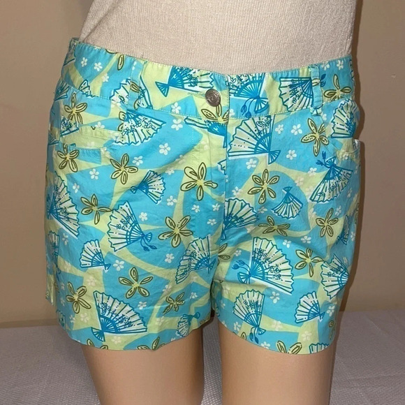 Lilly Pulitzer women’s shorts 4 small vintage blue green pattern cotton spandex - Picture 1 of 6